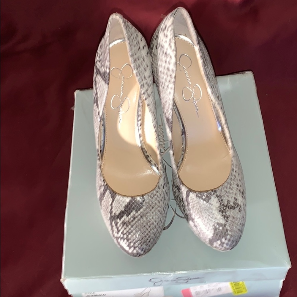 Snakeskin platform heels